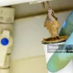 The drain pipe clogged with dirt and debris. Sewage cleaning. Plumbing services. Elimination of congestion in the drain pipe close-up.